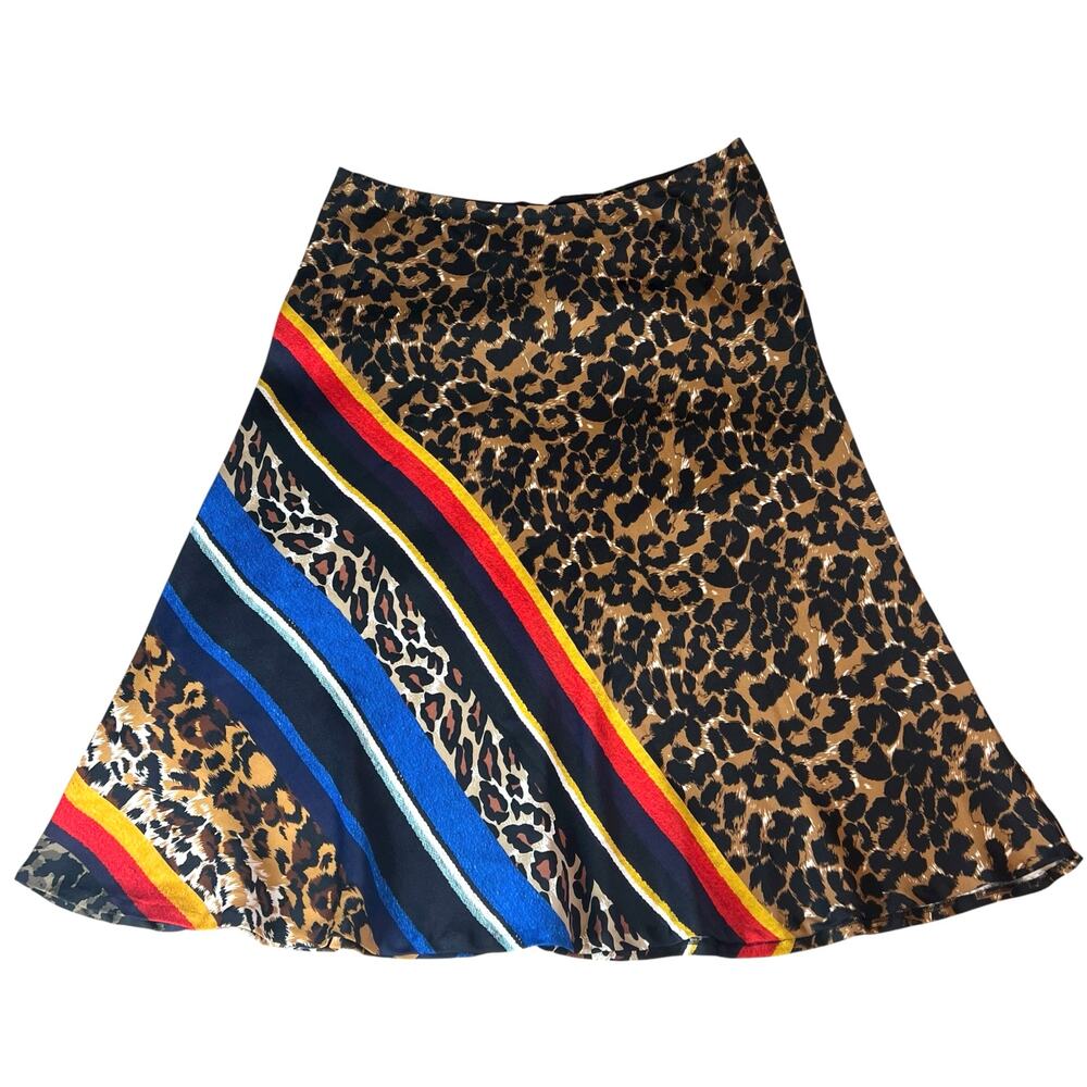 Kobi Halperin Brooklyn Midi Skirt Cheetah Leopard Stripes A-Line Size XL